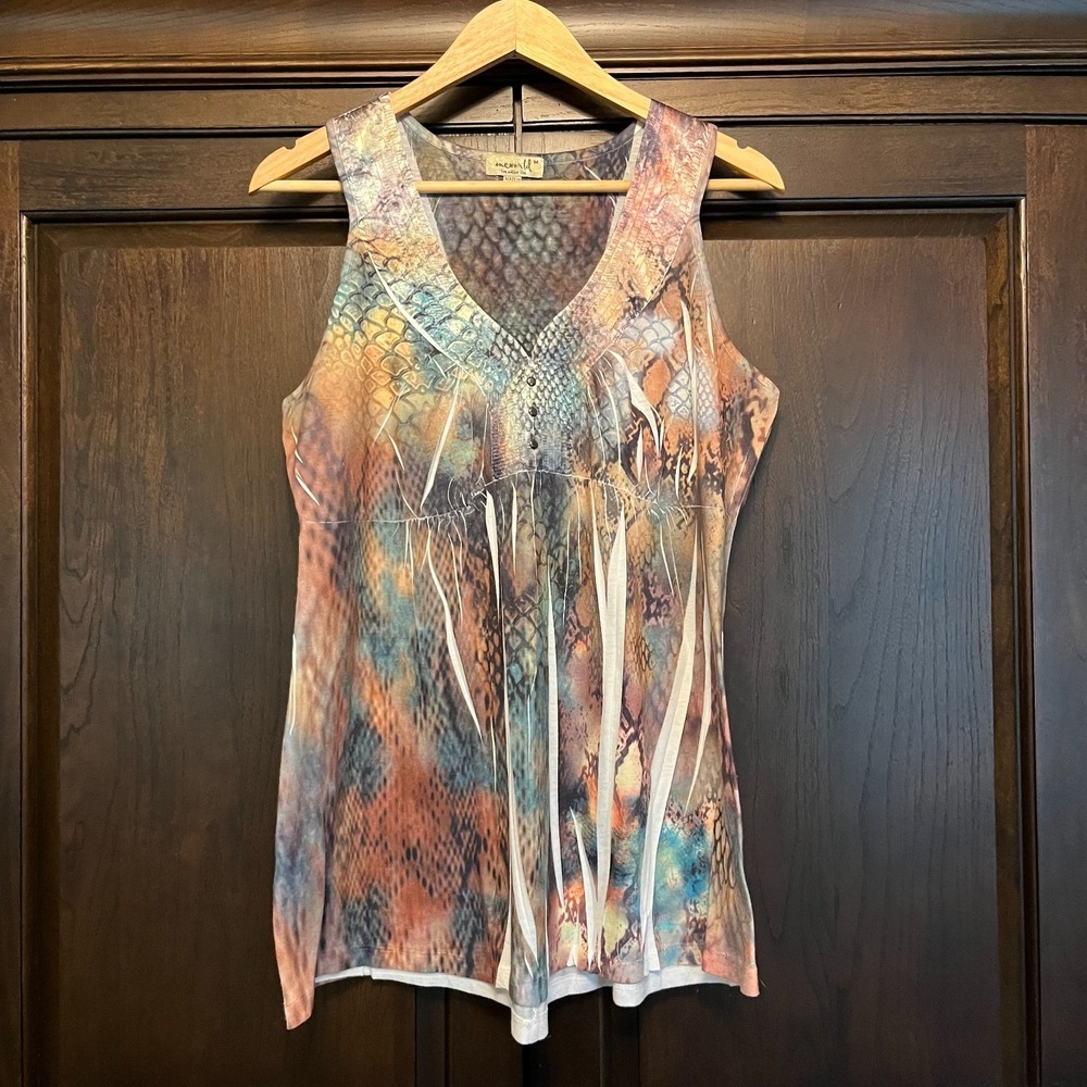 One World Burnout Sleeveless Top Size M Indie Boho Festival Iridescent Y2K